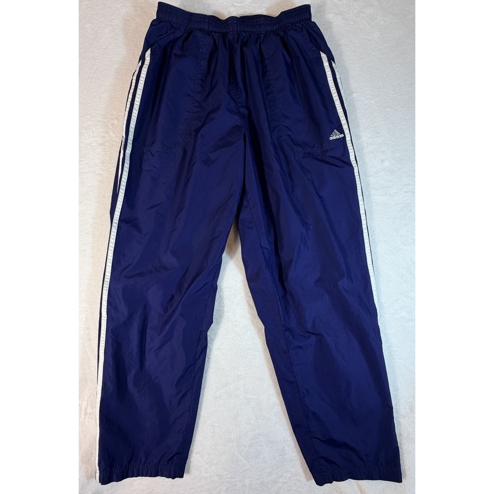 VTG Y2K Adidas Mens Sz L Blue Lined Windbreaker Track Pants Striped Mesh